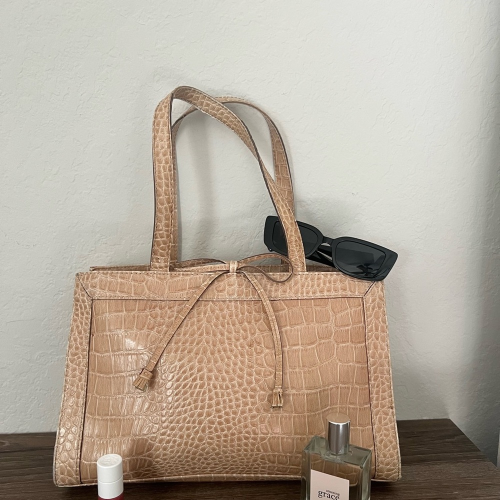 Liz Claiborne Tan Crocodile-Embossed Tote Bag